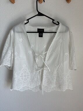 LIV Los Angeles White Cotton Tie Eyelet Top